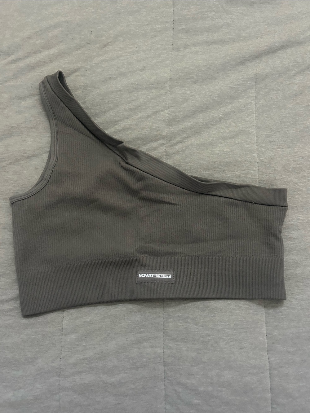 Fashion Nova Asymmetric Ribbed Sports Bra - Charcoal Gray